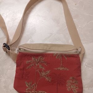 Tropical Red and Tan Crossbody Bag